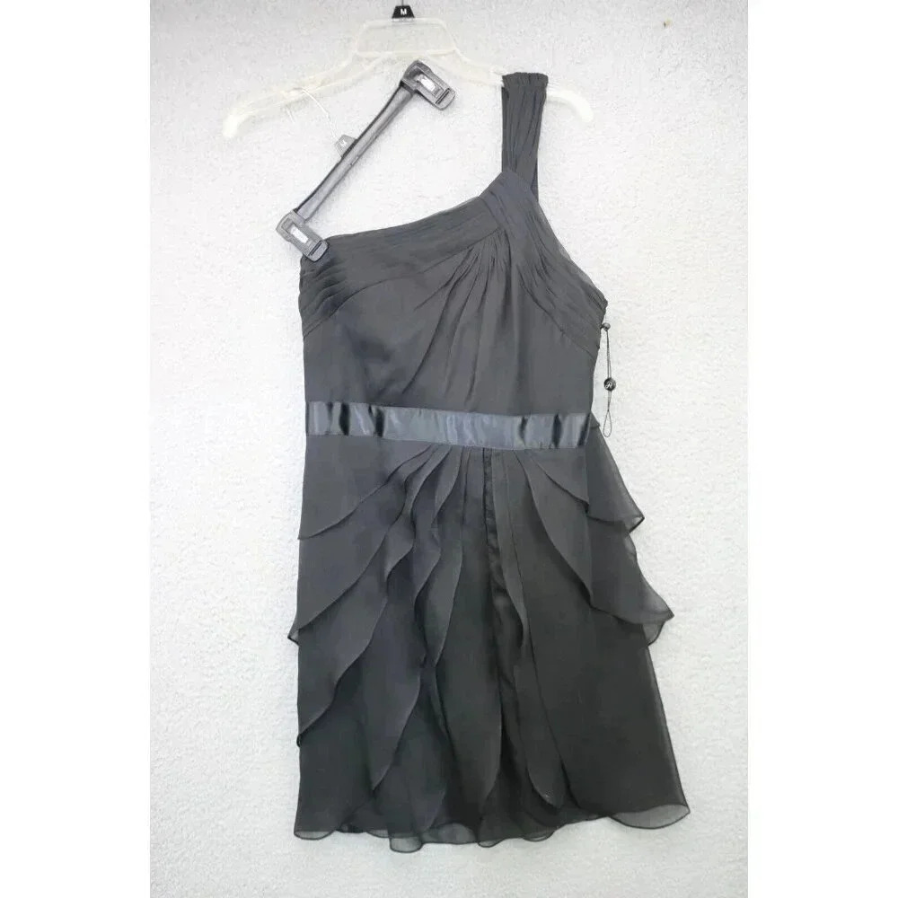 Adrianna Papell‎ Tiered Chiffon Dress-One Shoulder-Size 8-New w/o Tags-Black
